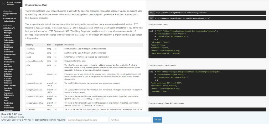 Thought Industries API Create and Update User