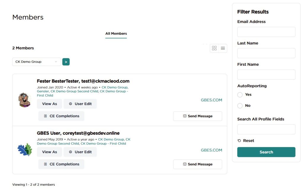 demo learndash group selector for buddypress members