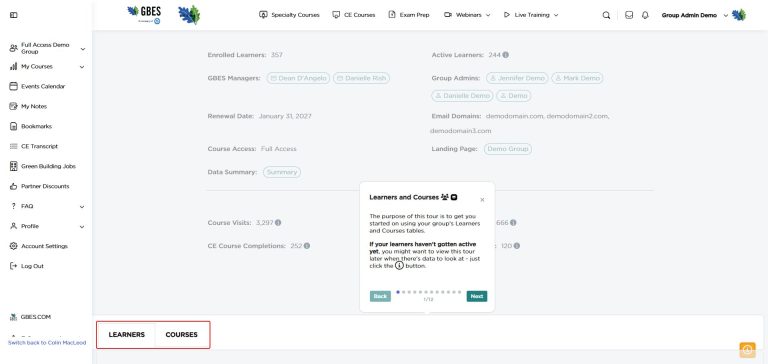 Demo Full Access Group Tourguide Step 1